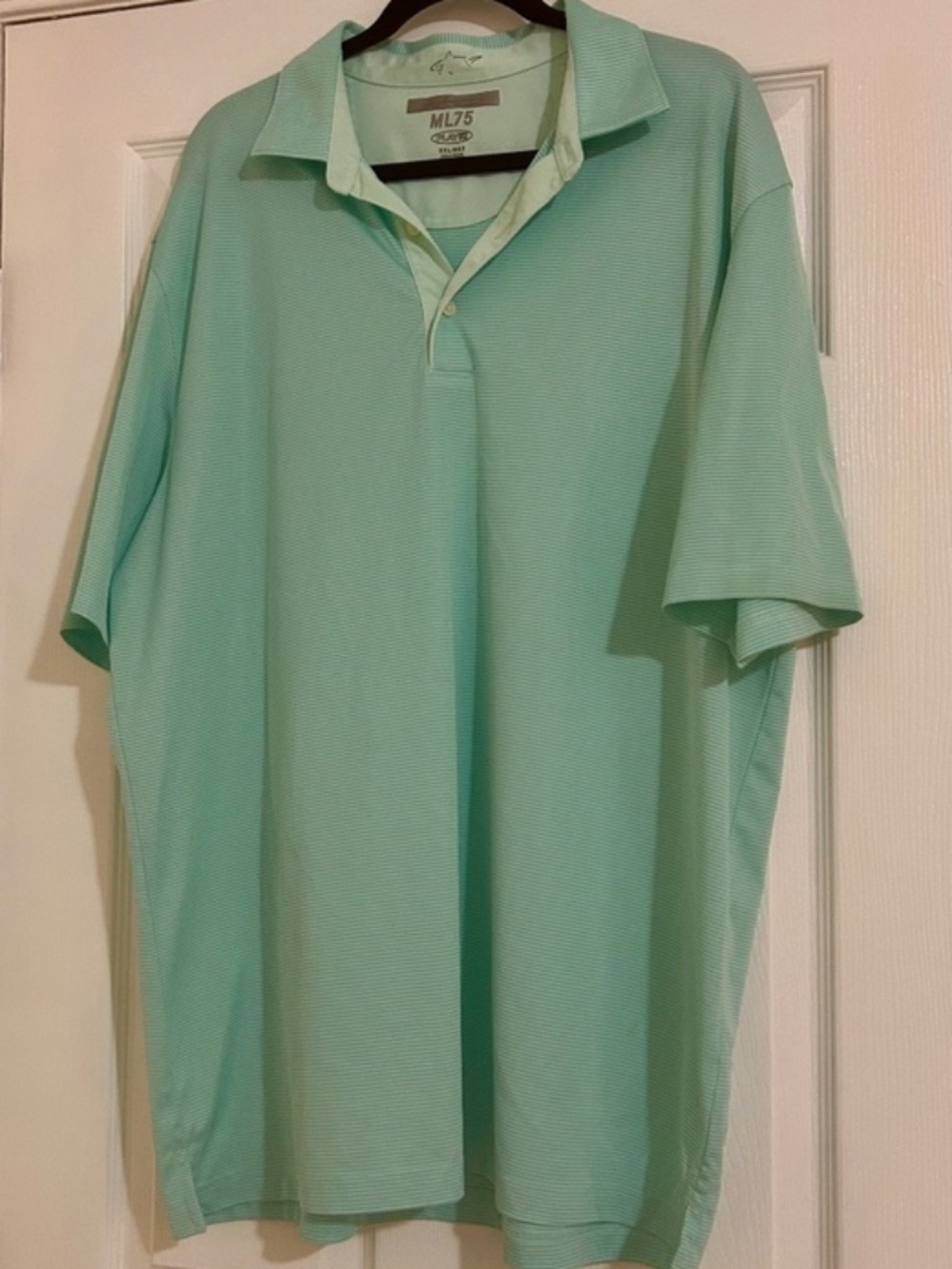 Greg Norman ML75 Aqua Blue Striped Golf Polo Shirt Men's XXL EUC